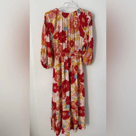 Bohme Floral Smocked Waist Boho Maxi Dress | V-Neck Romantic Print - Picture 4 of 11